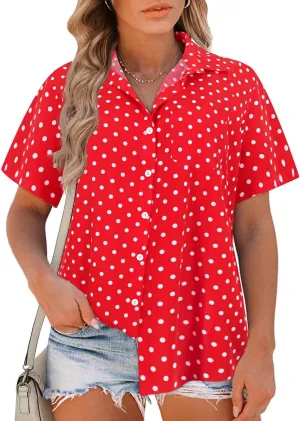RITERA Womens Plus Size Tops Button Down Roll-Up Cuffed Short Sleeve Casual Shirts Collared Summer Lightweight Blouse XL-5XL