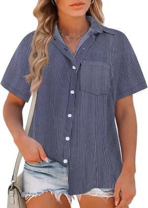 RITERA Womens Plus Size Tops Button Down Roll-Up Cuffed Short Sleeve Casual Shirts Collared Summer Lightweight Blouse XL-5XL