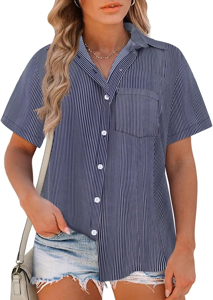 RITERA Womens Plus Size Tops Button Down Roll-Up Cuffed Short Sleeve Casual Shirts Collared Summer Lightweight Blouse XL-5XL