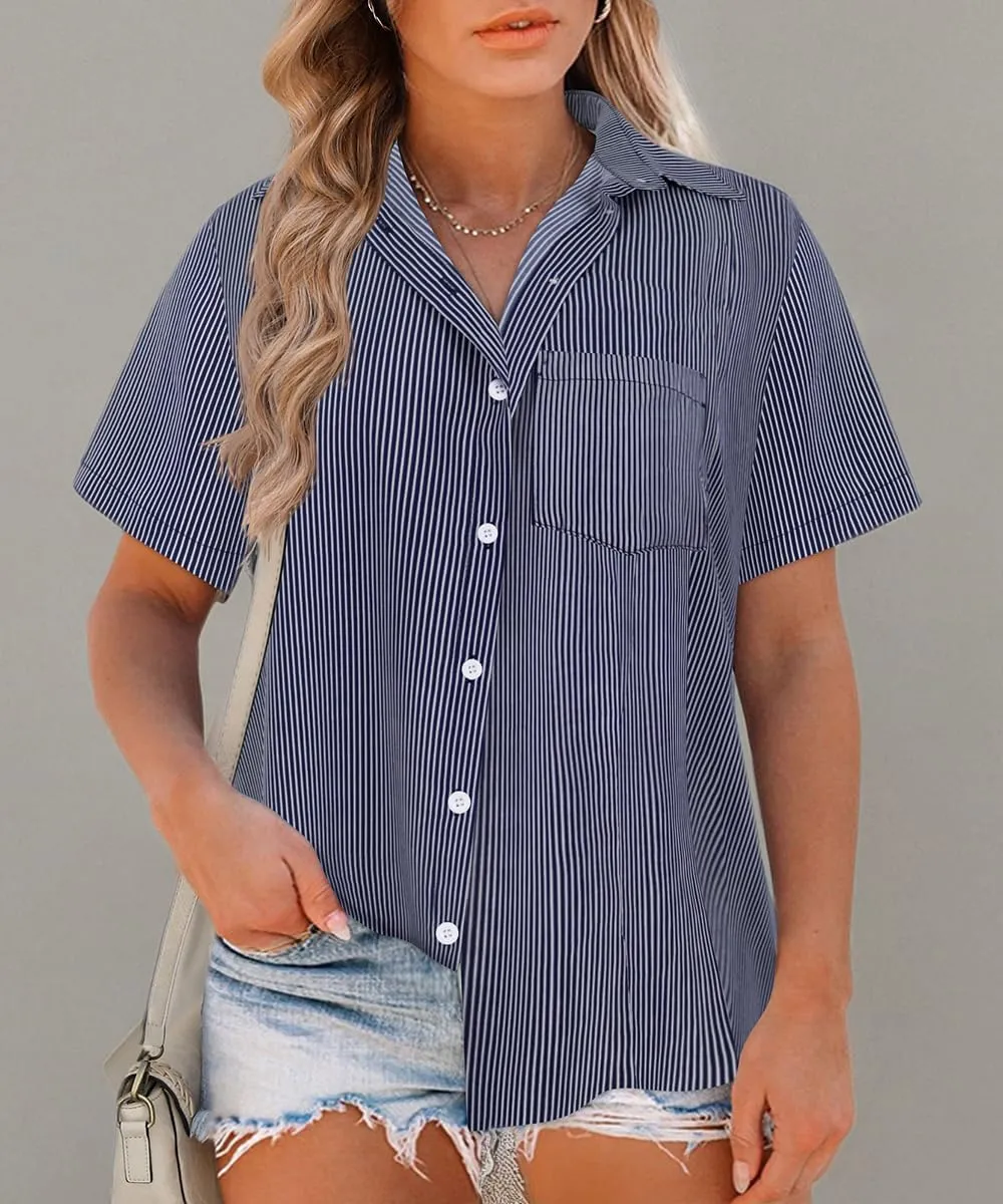 RITERA Womens Plus Size Tops Button Down Roll-Up Cuffed Short Sleeve Casual Shirts Collared Summer Lightweight Blouse XL-5XL