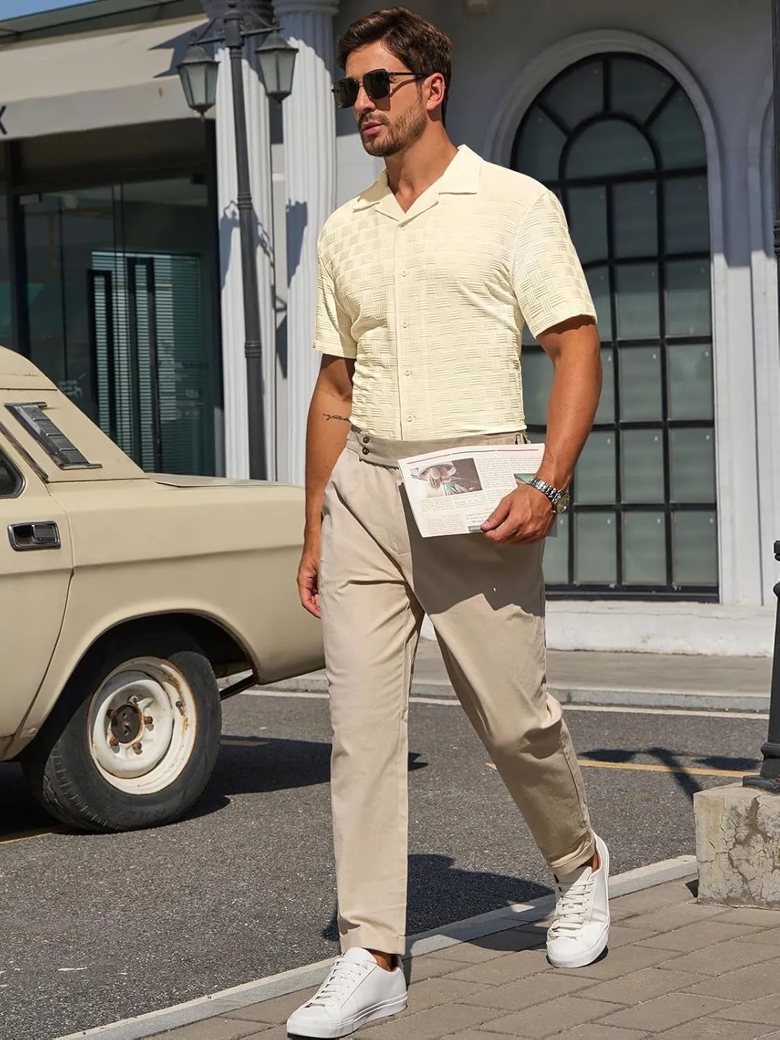 Runcati Mens Button Down Shirts Short Sleeve Casual Textured Shirt Summer Lightweight Stretchy Tops