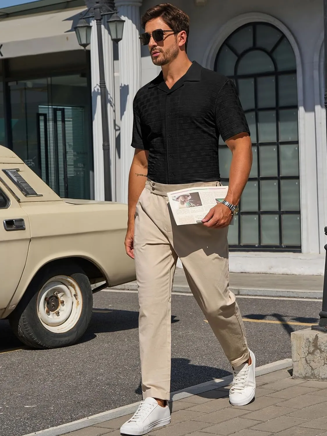 Runcati Mens Button Down Shirts Short Sleeve Casual Textured Shirt Summer Lightweight Stretchy Tops
