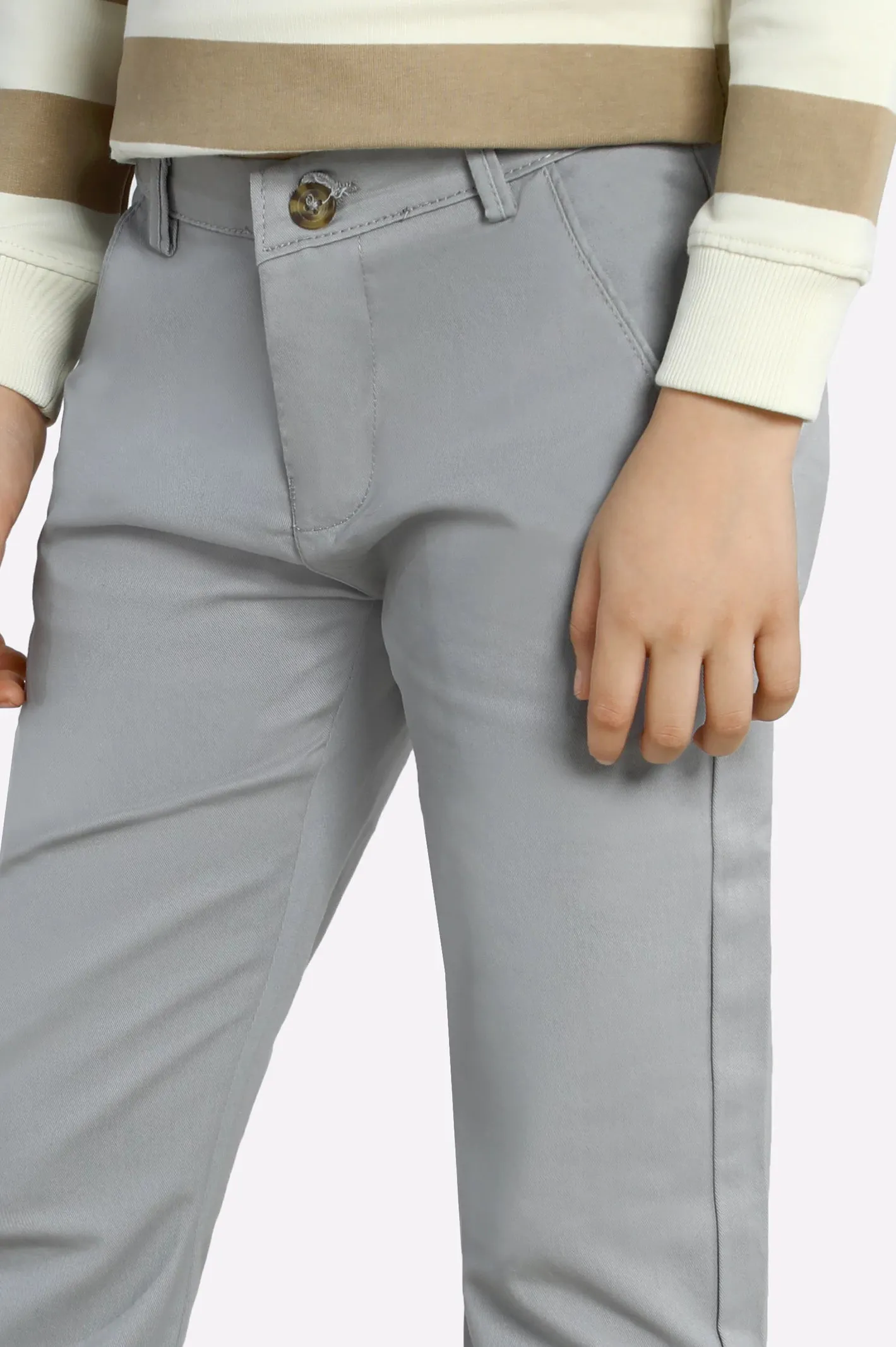 Silver Cotton Chinos For Boys
