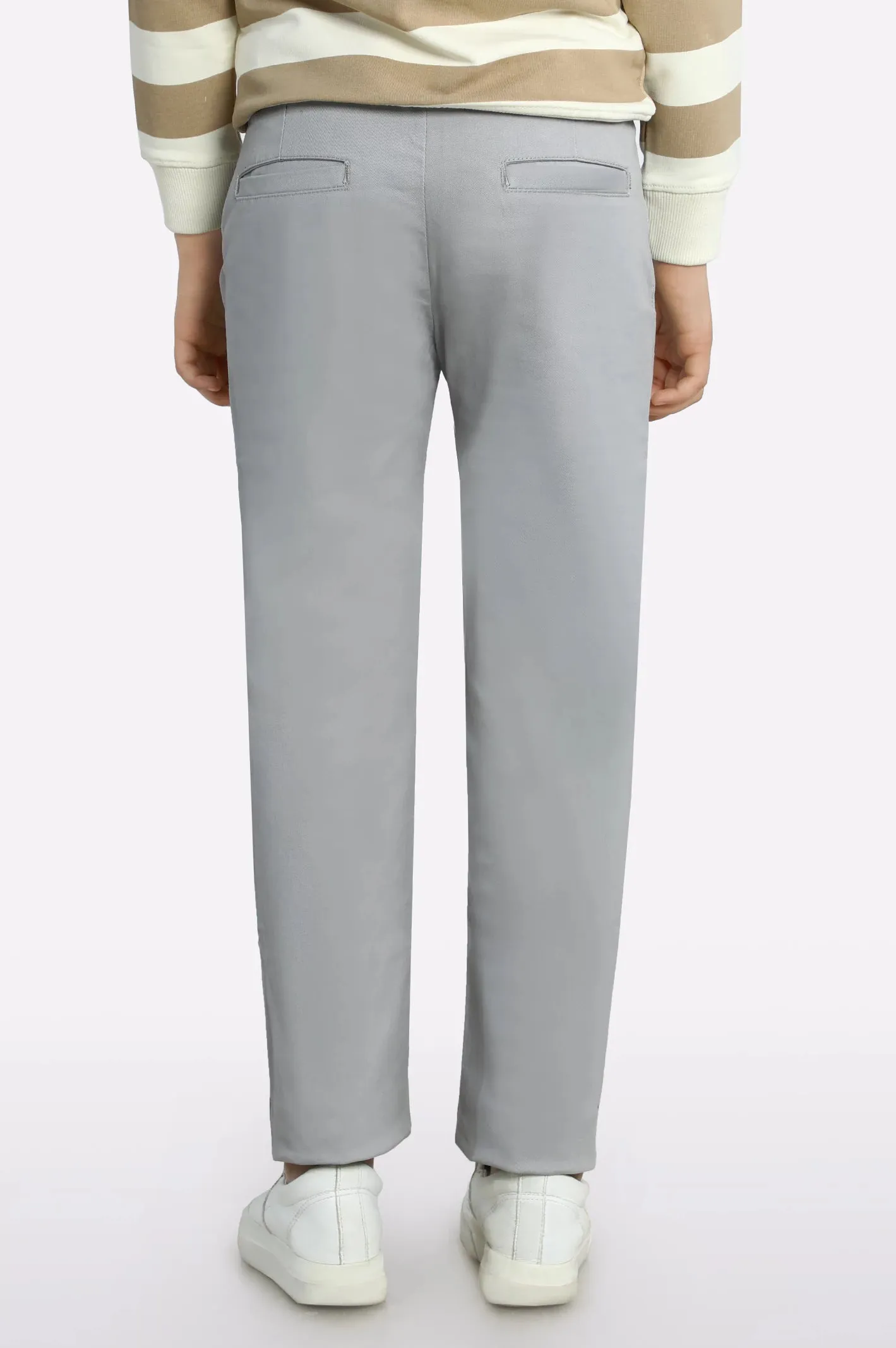 Silver Cotton Chinos For Boys