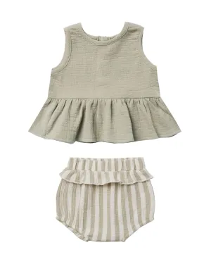 Sleeveless Peplum Set – Sage Stripe