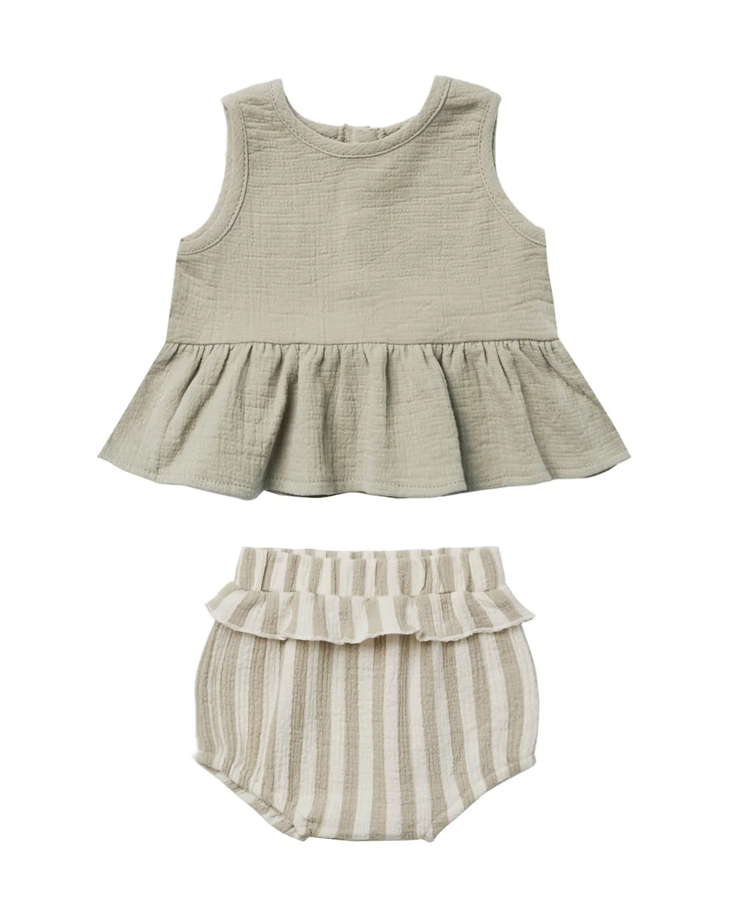 Sleeveless Peplum Set – Sage Stripe