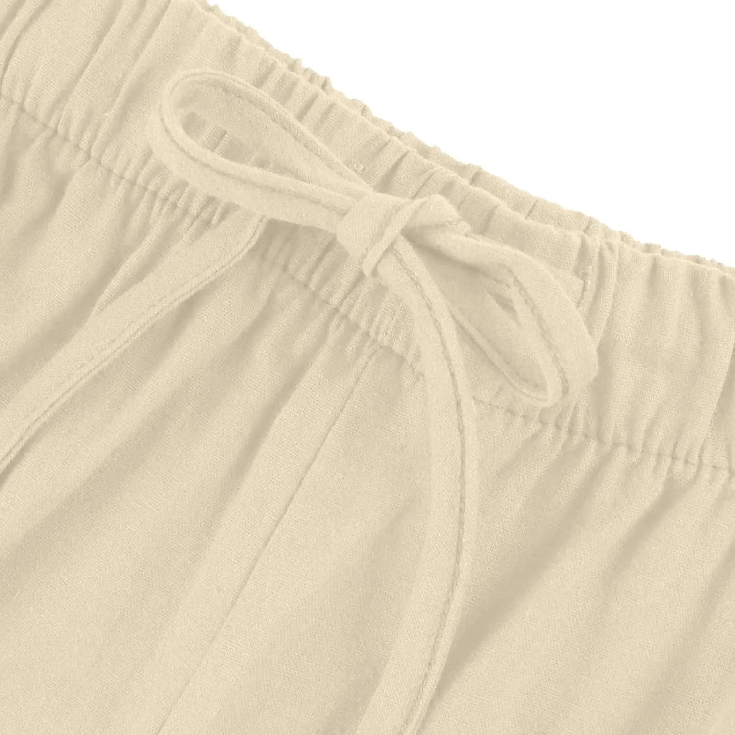 Summer Linen Pants Women Casual Drawstring Elastic Waist Palazzo Pants Flowy Boho Wide Leg Beach Trousers with Pockets