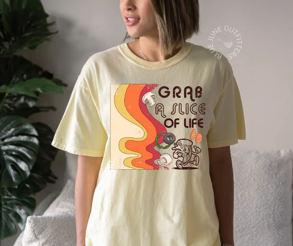 Take A Slice Of Life | Comfort Colors Funny Retro Pizza Tee