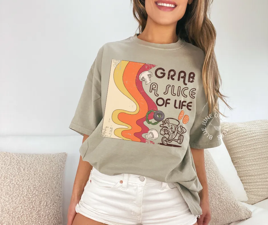 Take A Slice Of Life | Comfort Colors Funny Retro Pizza Tee