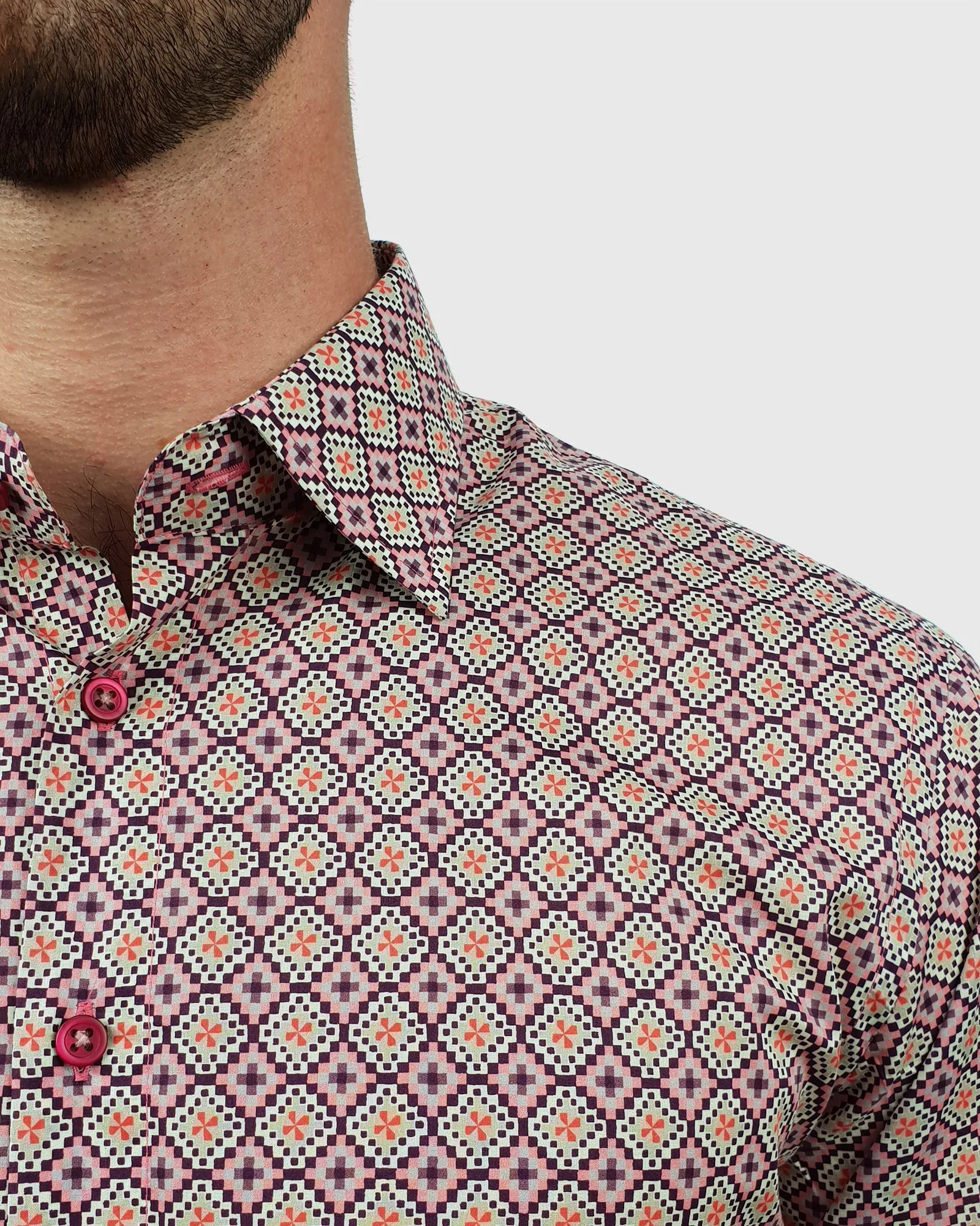 VINCENT & FRANKS S183638122A FUCHSIA LIBERTY PRINT SLIM SC SHIRT
