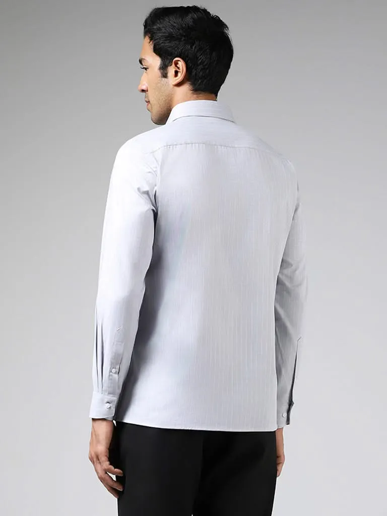 WES Formals Grey Striped Cotton Slim Fit Shirt