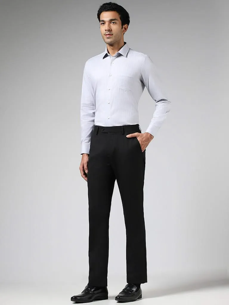 WES Formals Grey Striped Cotton Slim Fit Shirt
