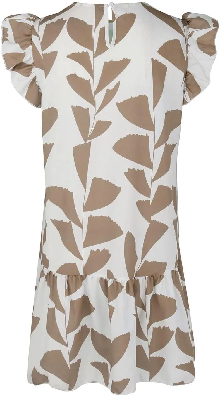 Women 2024 Summer Floral Dresses Flutter Sleeve Ruffle Loose Casual Mini Sundress Outdoor Elegant Beach Vacation Dress