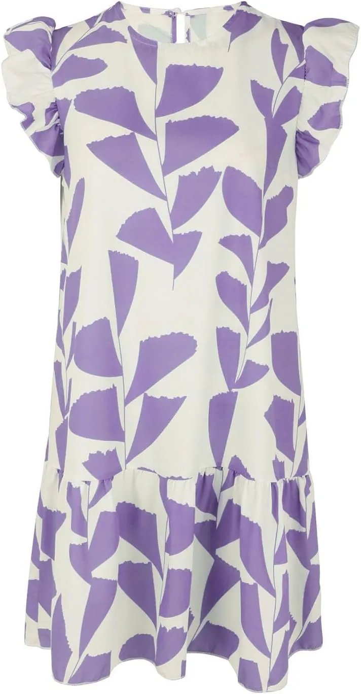 Women 2024 Summer Floral Dresses Flutter Sleeve Ruffle Loose Casual Mini Sundress Outdoor Elegant Beach Vacation Dress