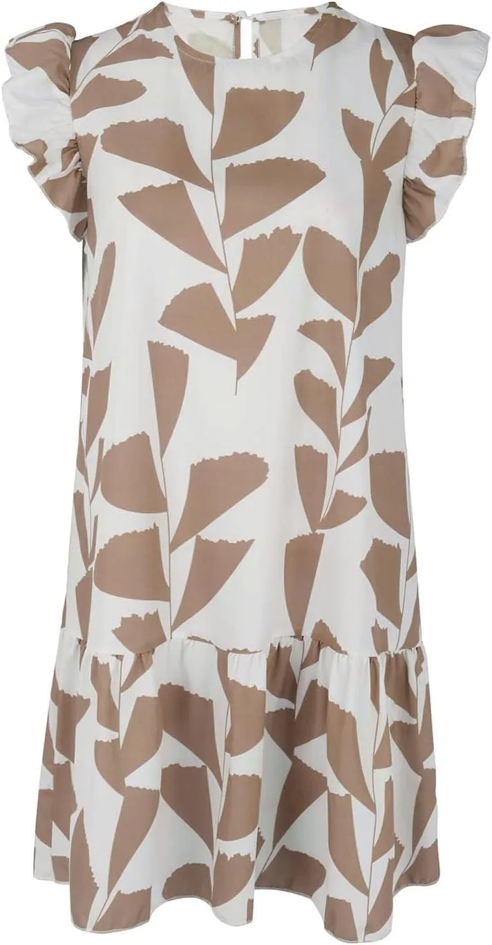 Women 2024 Summer Floral Dresses Flutter Sleeve Ruffle Loose Casual Mini Sundress Outdoor Elegant Beach Vacation Dress
