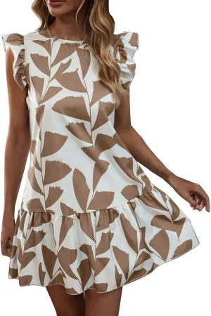 Women 2024 Summer Floral Dresses Flutter Sleeve Ruffle Loose Casual Mini Sundress Outdoor Elegant Beach Vacation Dress