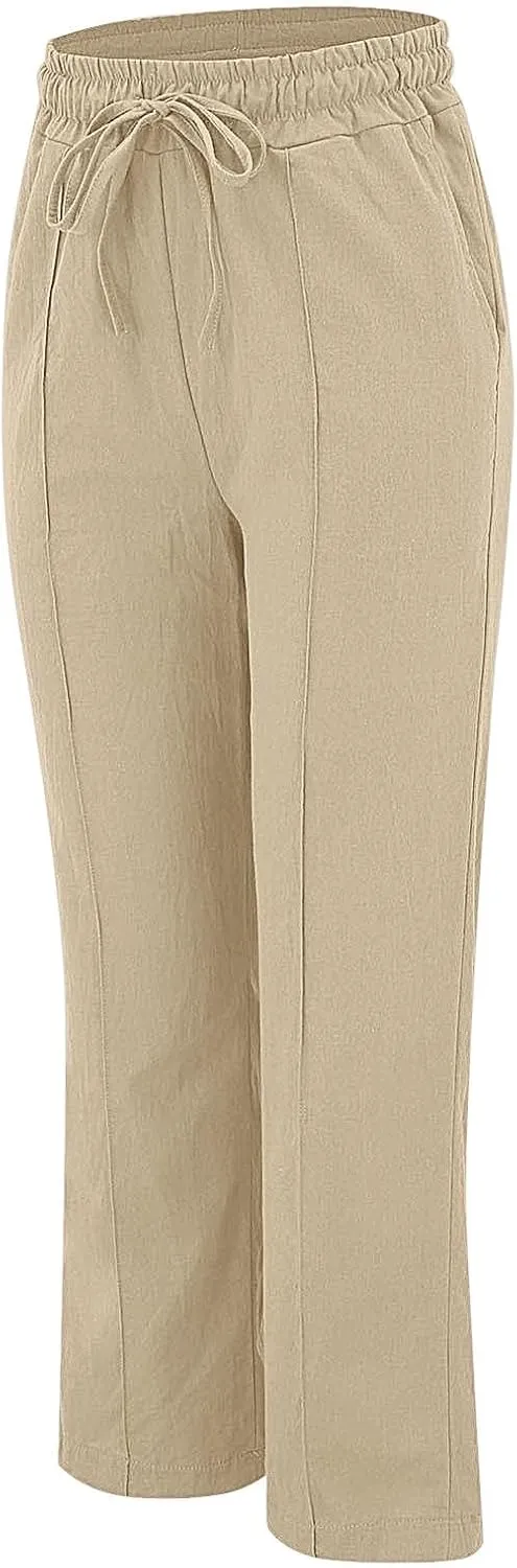 Women Casual Trousers Lightweight Drawstring Elastic Waist Pants with Pockets Straight Leg Lightweight with Pocket