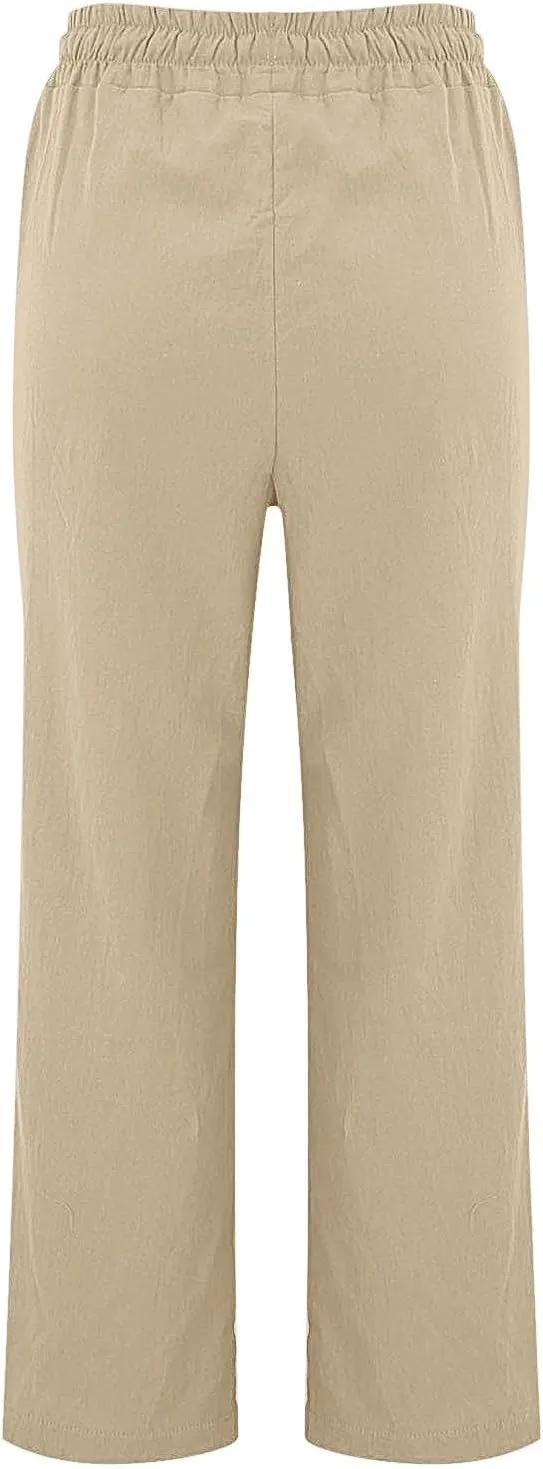 Women Casual Trousers Lightweight Drawstring Elastic Waist Pants with Pockets Straight Leg Lightweight with Pocket