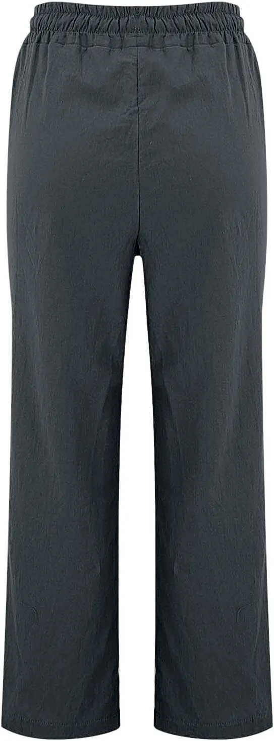 Women Casual Trousers Lightweight Drawstring Elastic Waist Pants with Pockets Straight Leg Lightweight with Pocket