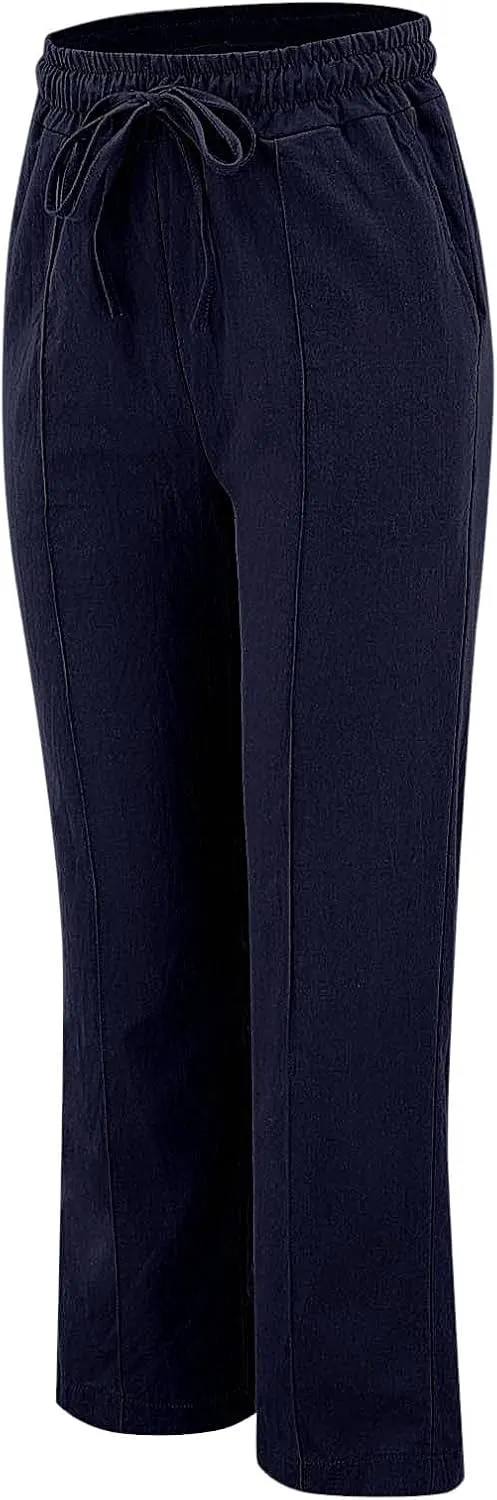 Women Casual Trousers Lightweight Drawstring Elastic Waist Pants with Pockets Straight Leg Lightweight with Pocket