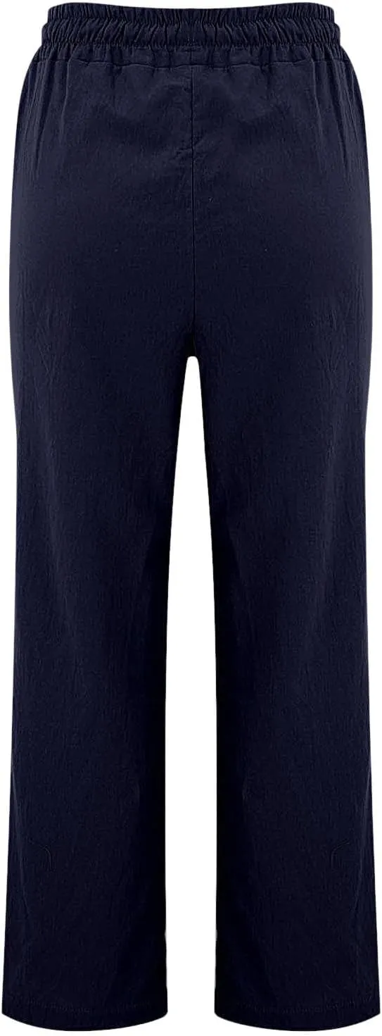 Women Casual Trousers Lightweight Drawstring Elastic Waist Pants with Pockets Straight Leg Lightweight with Pocket