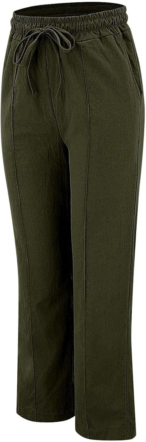 Women Casual Trousers Lightweight Drawstring Elastic Waist Pants with Pockets Straight Leg Lightweight with Pocket