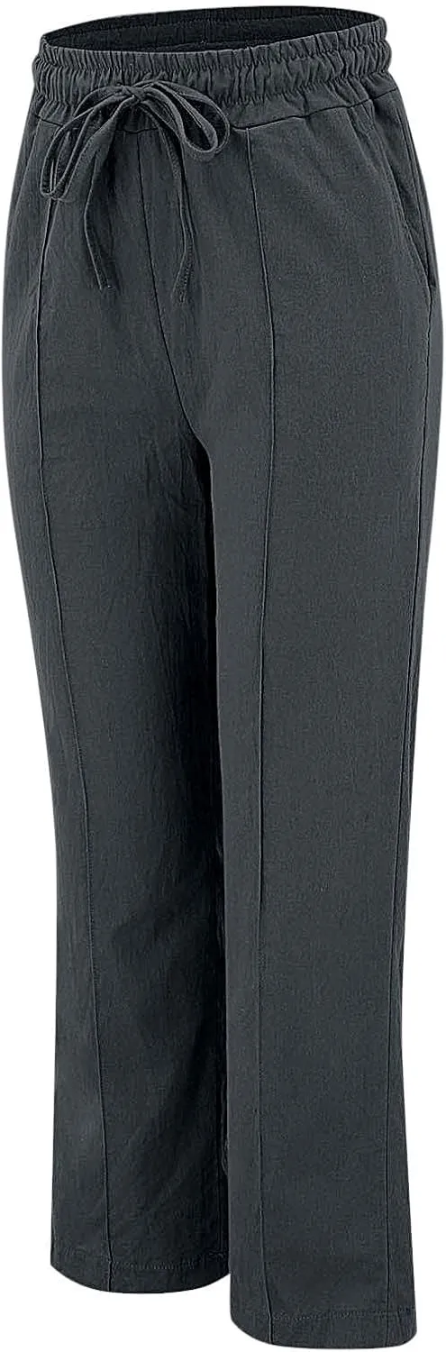 Women Casual Trousers Lightweight Drawstring Elastic Waist Pants with Pockets Straight Leg Lightweight with Pocket