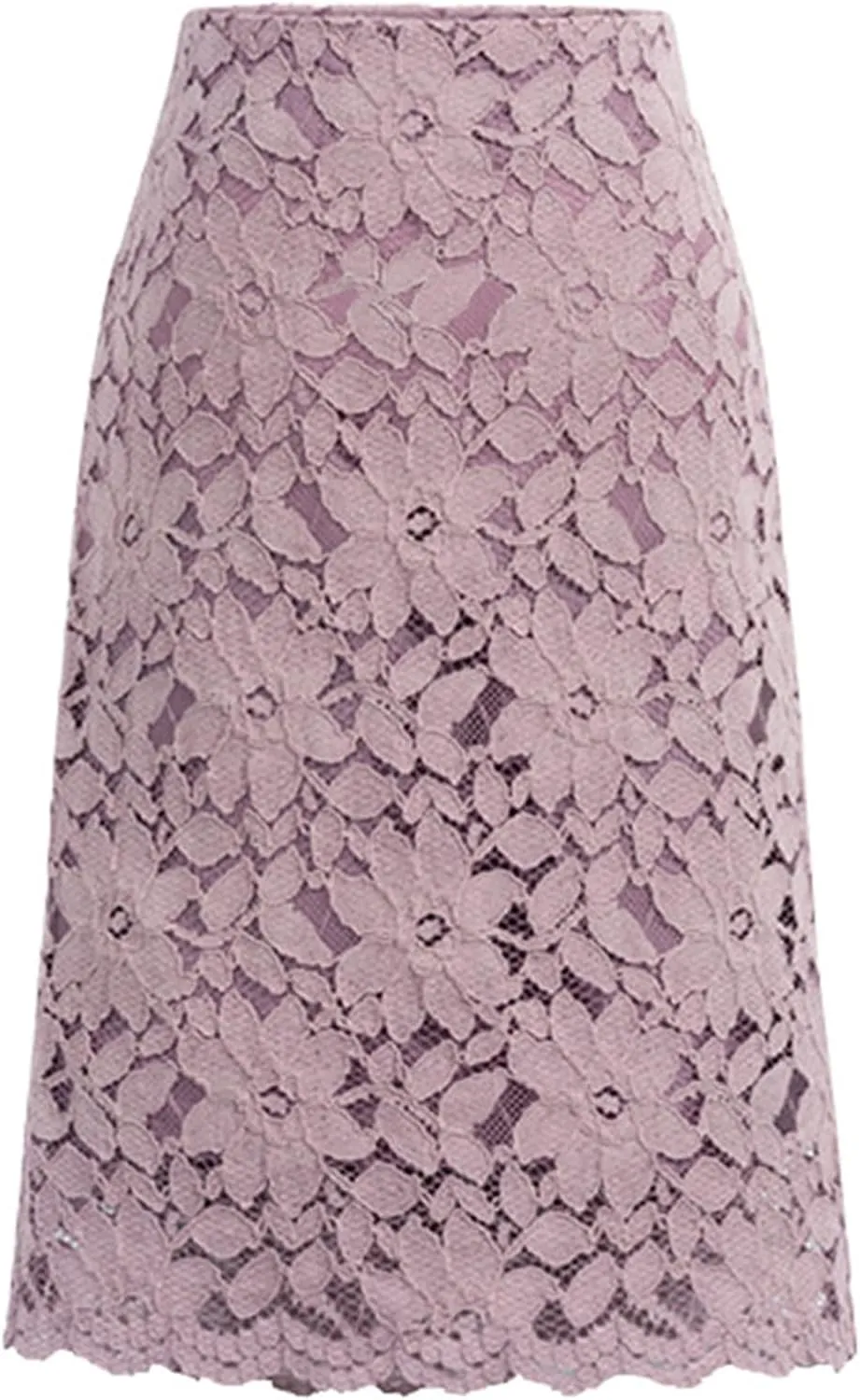 Women Sexy High Waist Pleated A-Line Knee Length Lace Floral Midi Skirt Chic Elegant Solid Slim Wrap Swing Skirt Pink