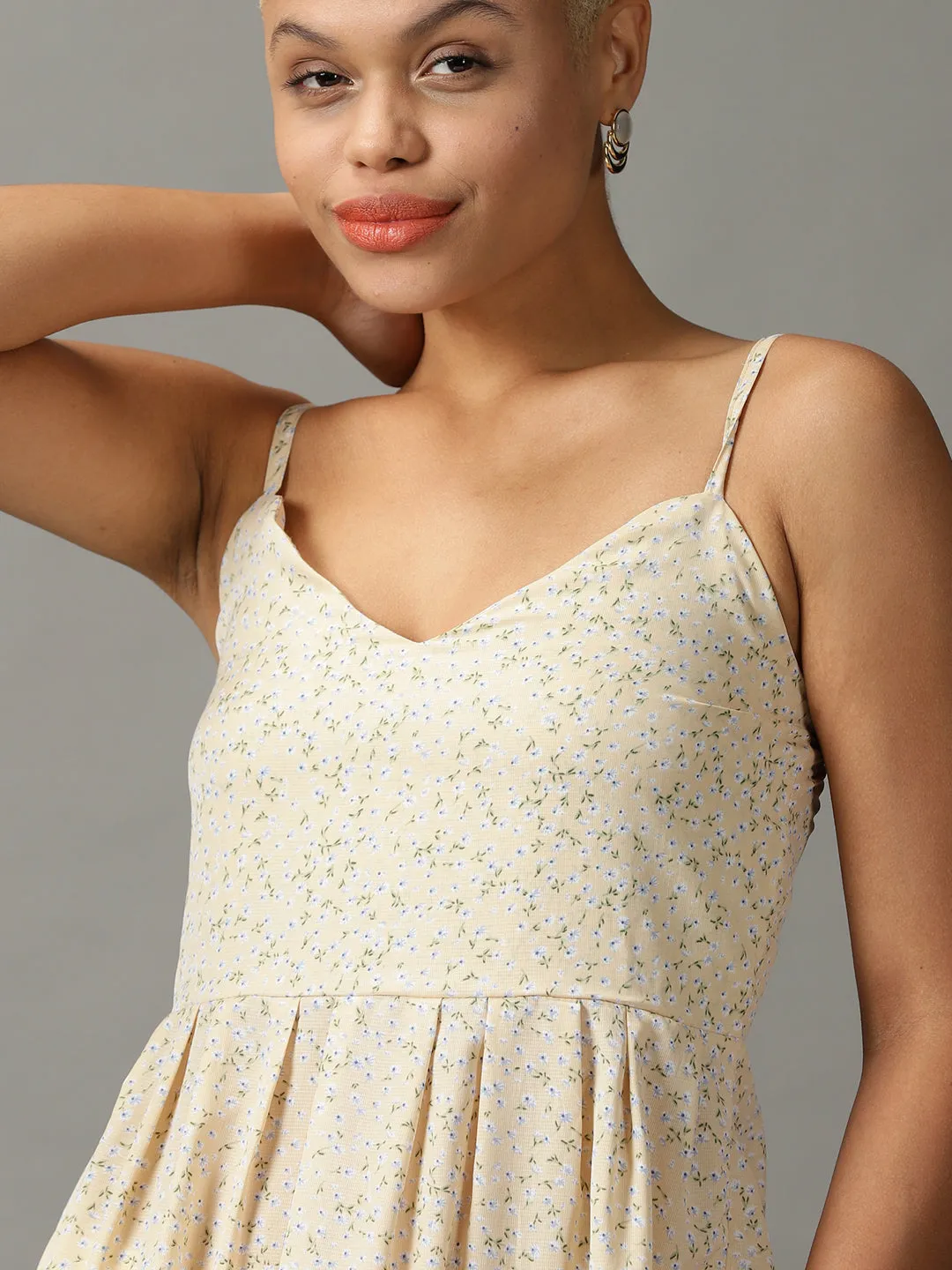Women Yellow Floral Printed Georgette Peplum Top