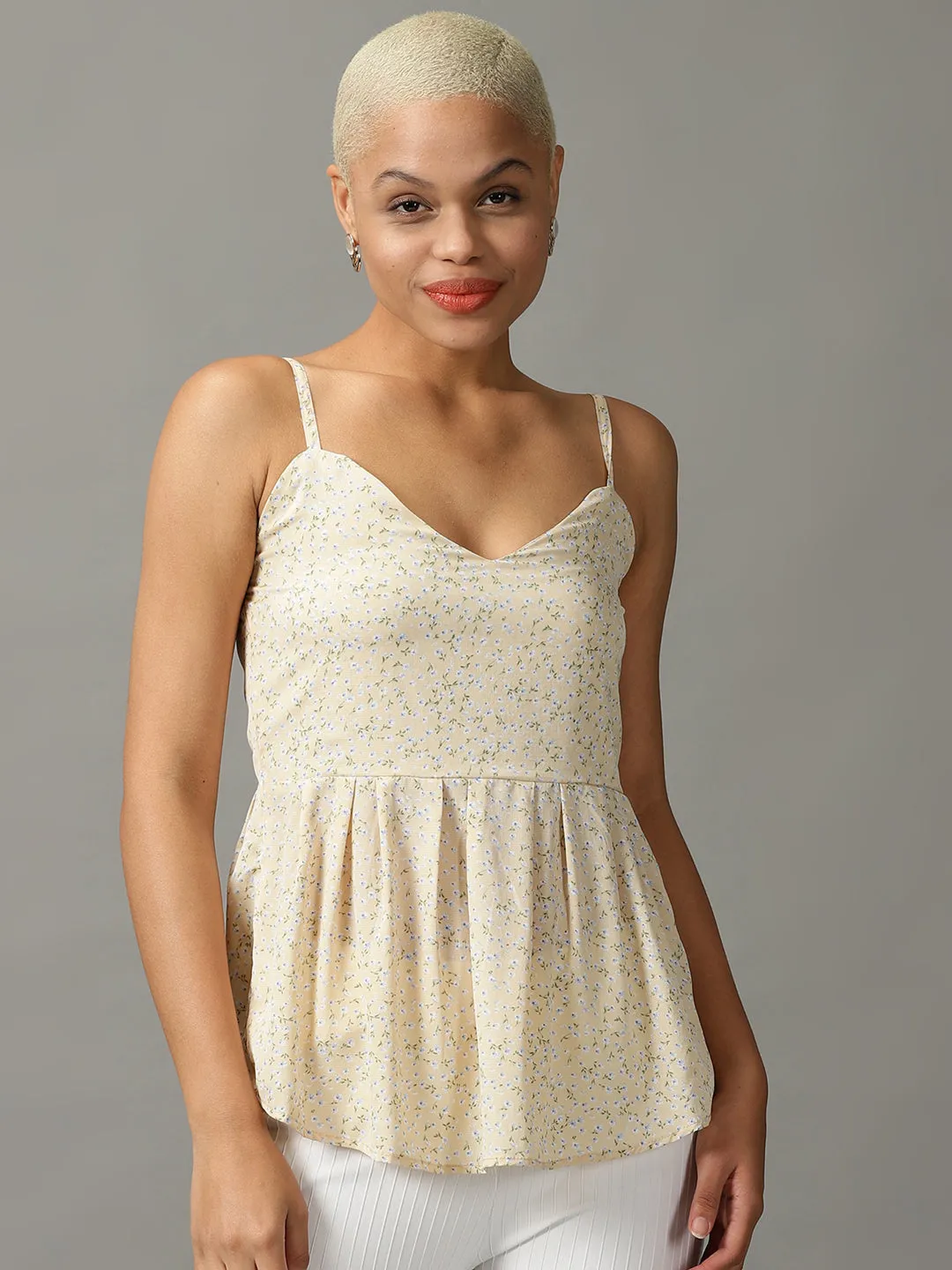 Women Yellow Floral Printed Georgette Peplum Top