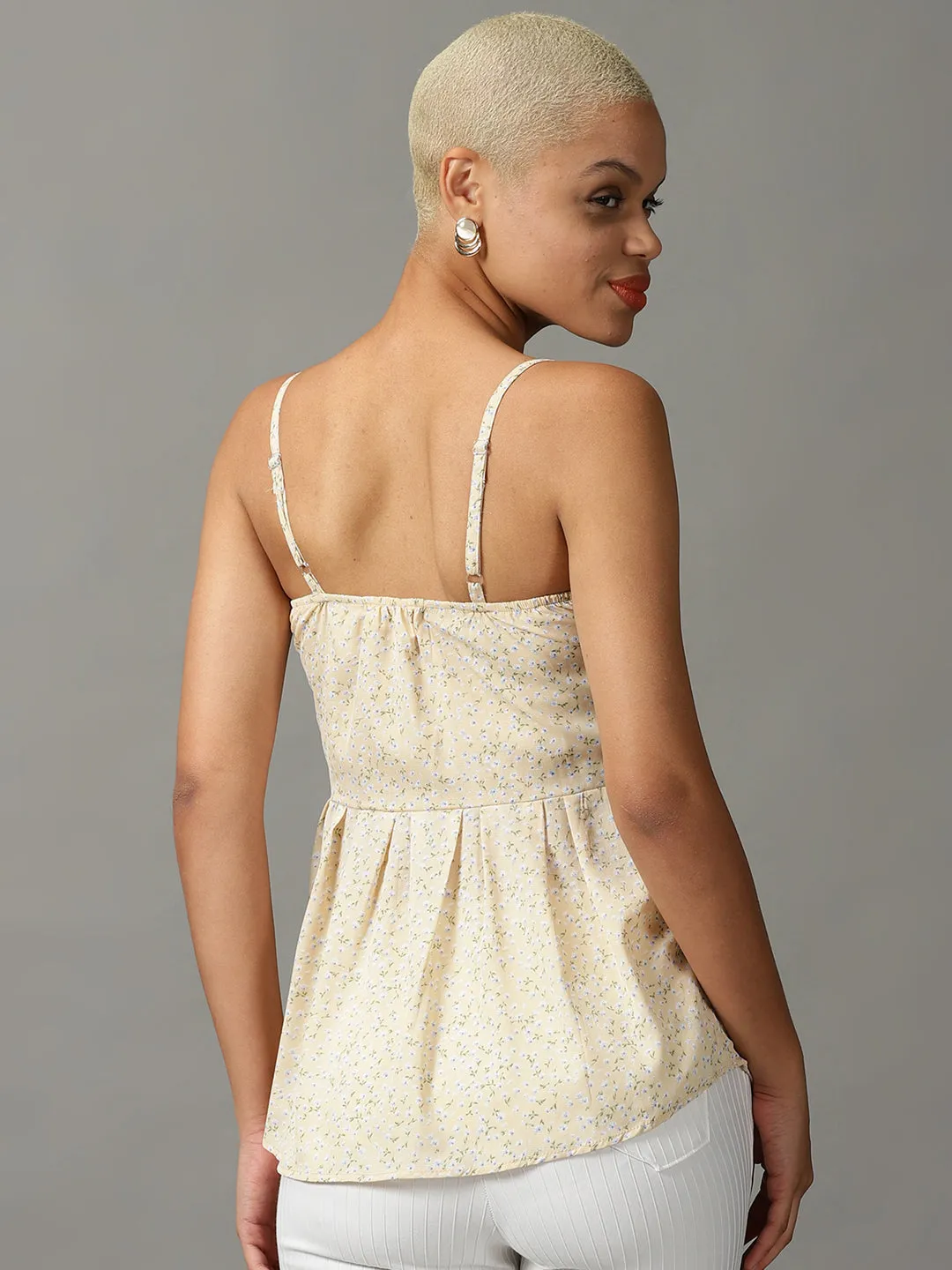 Women Yellow Floral Printed Georgette Peplum Top