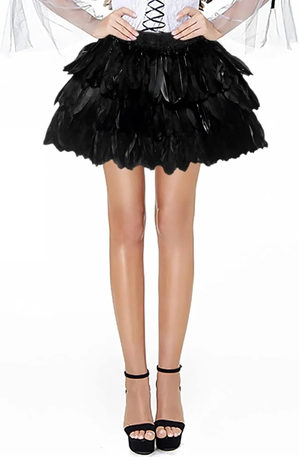 Women's A-Line High Waisted Midi Skirt Women's Performance Skirts European and American Stage Clothing Feather