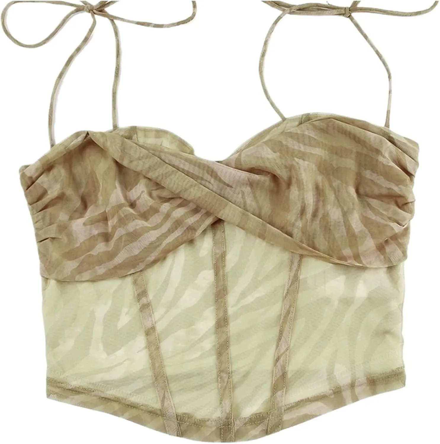 Women's camisole tank top, backless strappy bustier camisole tank top, mesh waistband bustier camisole