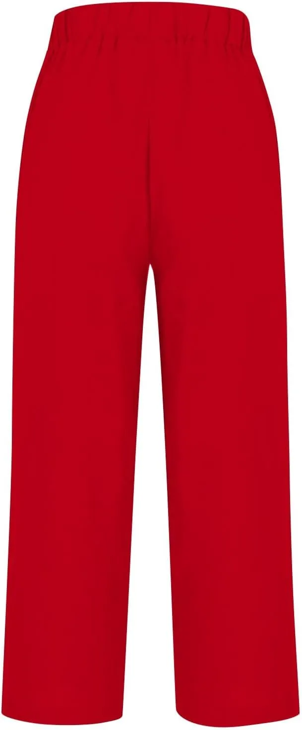 Womens Cropped Linen Pants Summer Elastic Waist Straight Leg Plus Size Crop Pants Casual Beach Trousers with Pockets