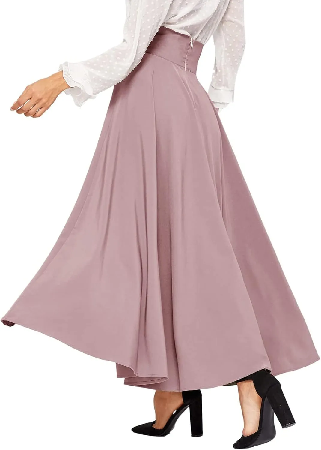 Women's Elegant High Waist Skirt Casual Solid Color Pleated Long Skirt Tie Front Ankle Length Maxi Skirts