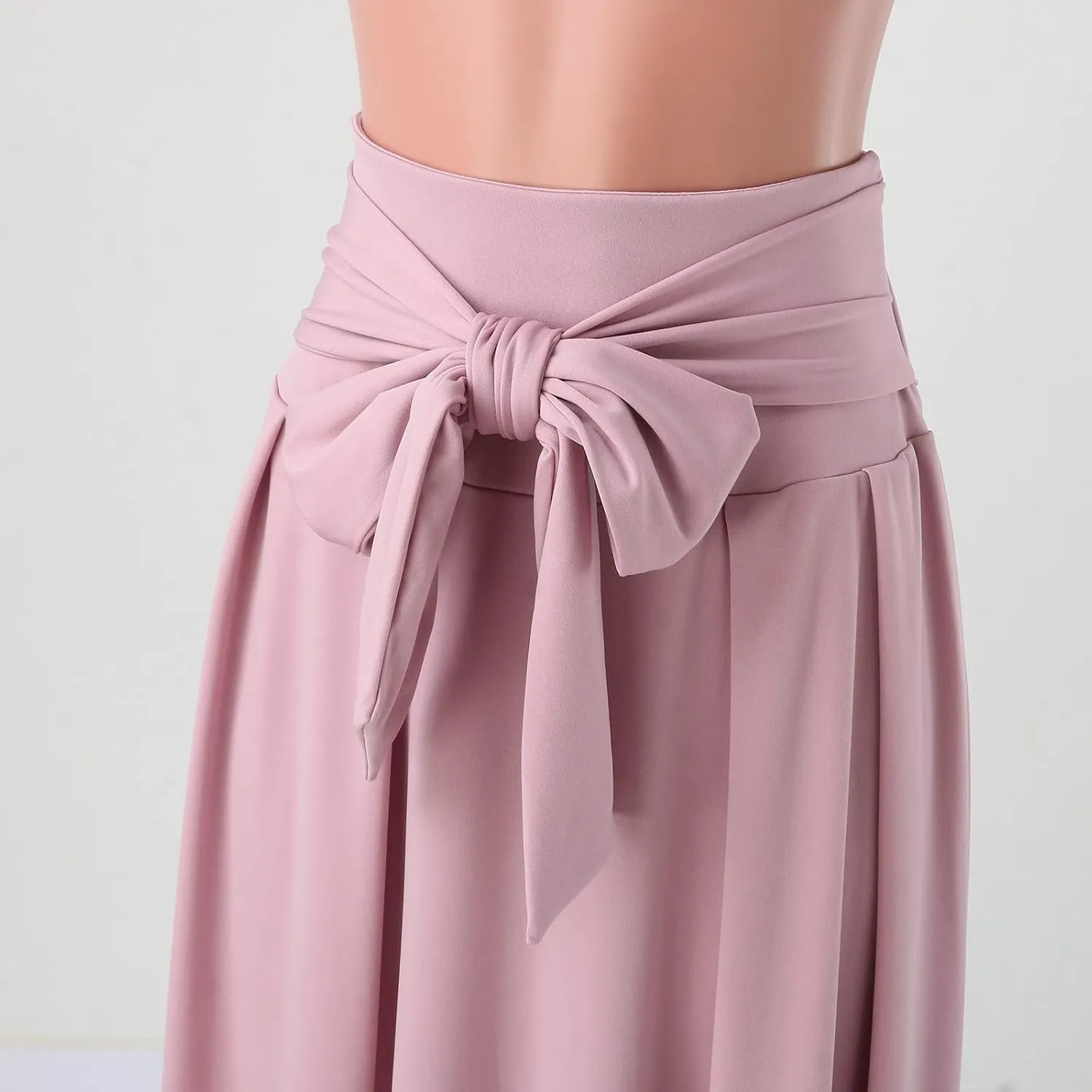 Women's Elegant High Waist Skirt Casual Solid Color Pleated Long Skirt Tie Front Ankle Length Maxi Skirts