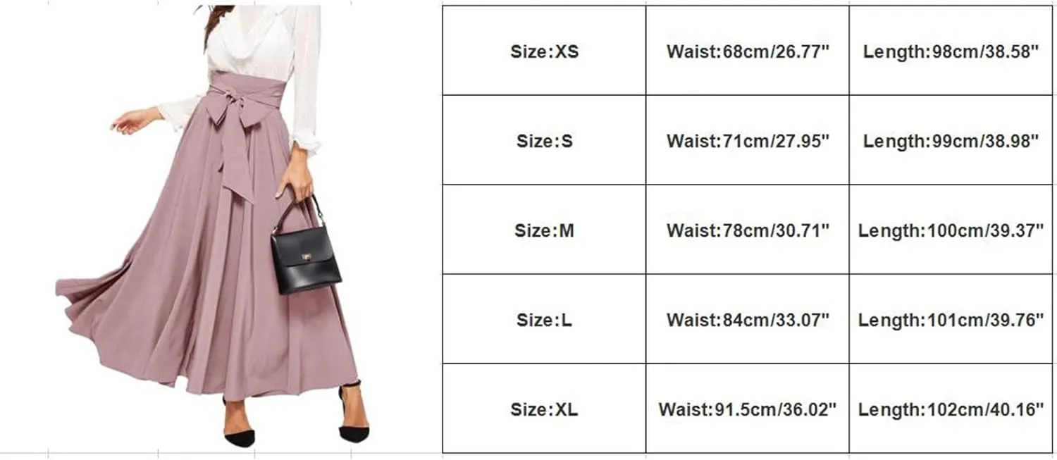 Women's Elegant High Waist Skirt Casual Solid Color Pleated Long Skirt Tie Front Ankle Length Maxi Skirts