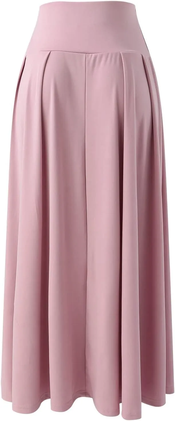 Women's Elegant High Waist Skirt Casual Solid Color Pleated Long Skirt Tie Front Ankle Length Maxi Skirts