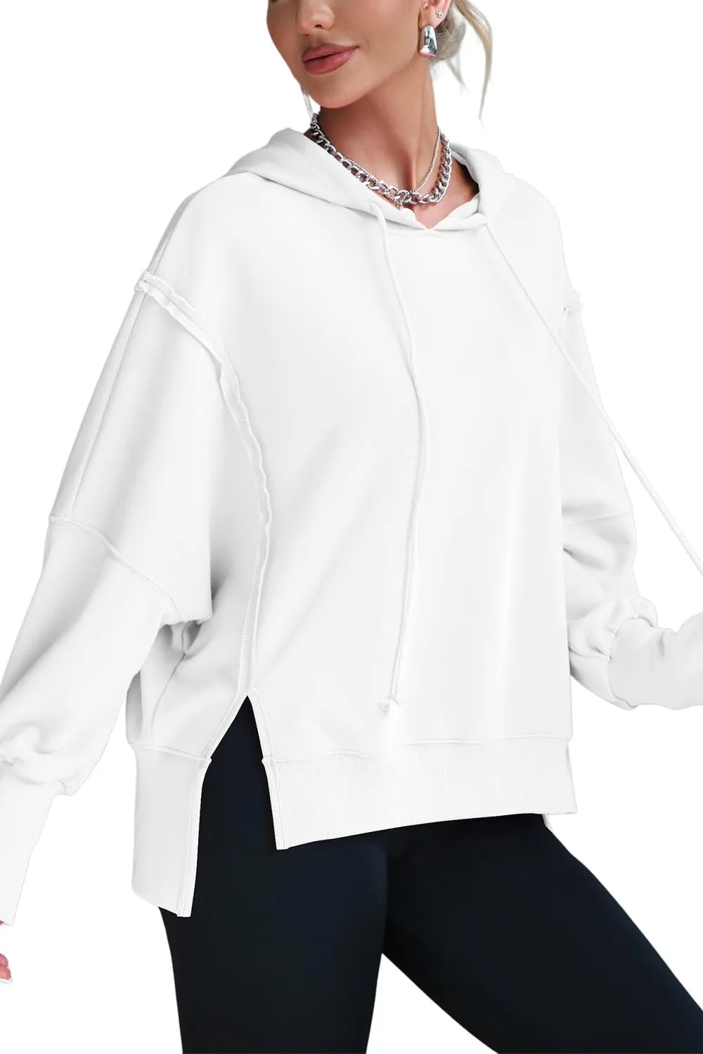Womens Hoodies Oversized Sweatshirt Casual Long Sleeve Side Slit High Low Ribbed Knit Hem Pullover Y2K Clothes
