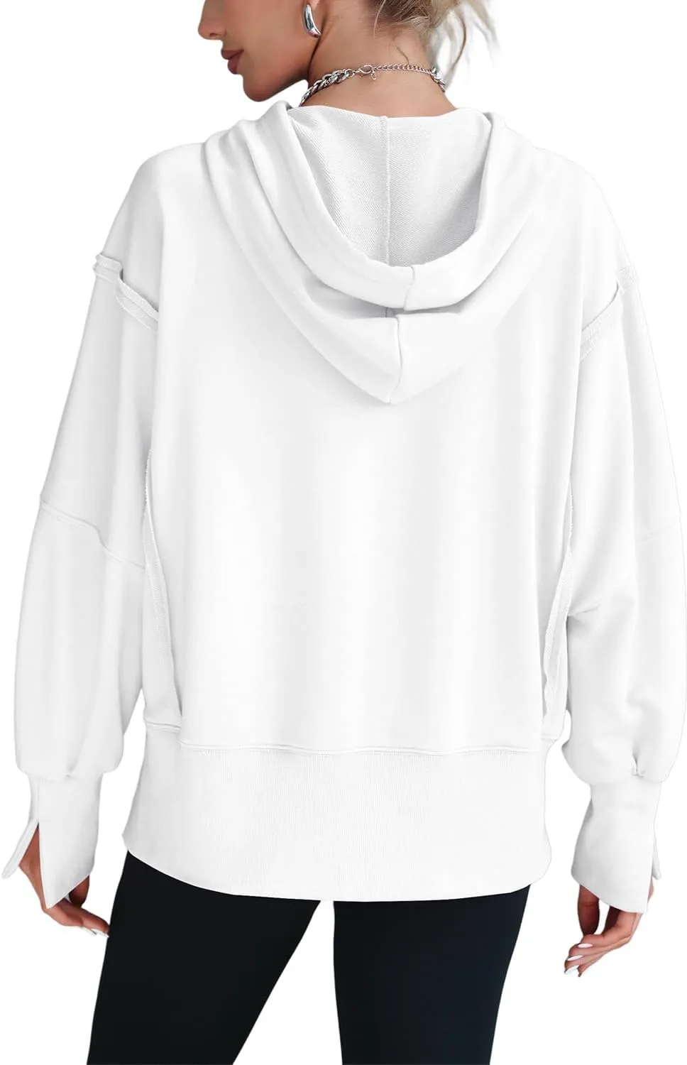 Womens Hoodies Oversized Sweatshirt Casual Long Sleeve Side Slit High Low Ribbed Knit Hem Pullover Y2K Clothes