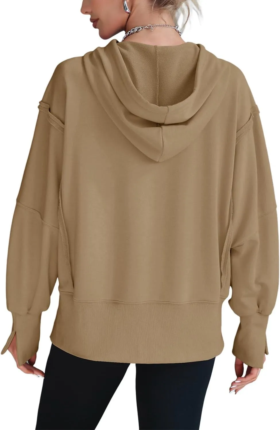 Womens Hoodies Oversized Sweatshirt Casual Long Sleeve Side Slit High Low Ribbed Knit Hem Pullover Y2K Clothes