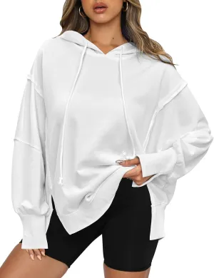 Womens Hoodies Oversized Sweatshirt Casual Long Sleeve Side Slit High Low Ribbed Knit Hem Pullover Y2K Clothes