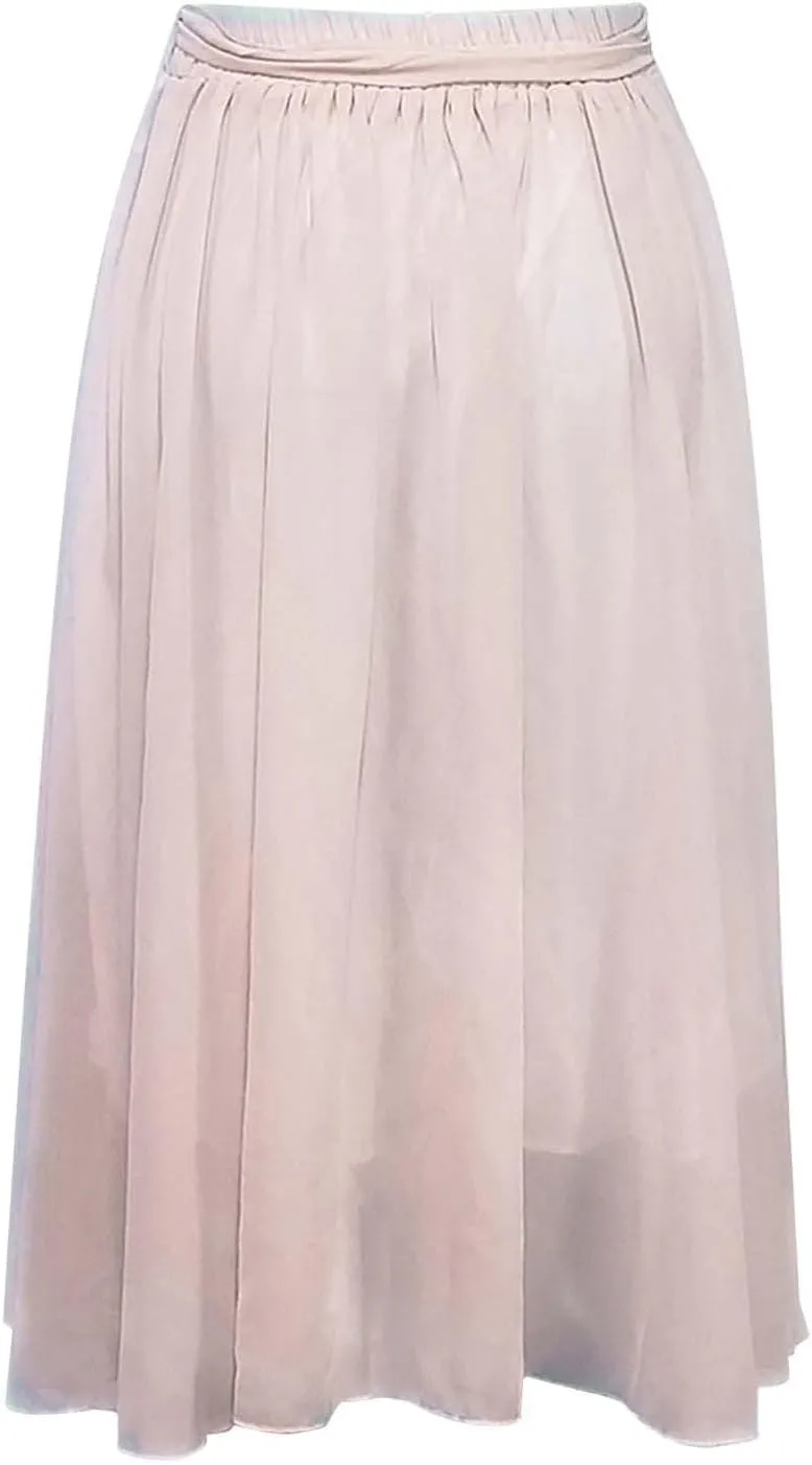 Women's Large Hem Swing Chiffon Long Skirt Elastic High Waist Lace Up Maxi Skirt Solid Color Pleated Skirts