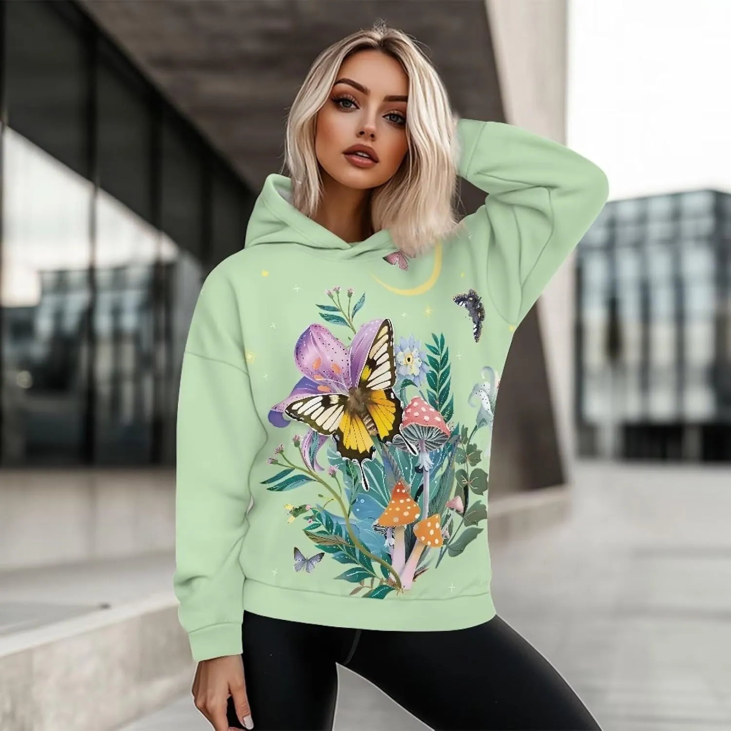 Women's Loose Hoodie Long Sleeve Hooded Sweatshirts Drop Shoulder Pullovers Casual Fall Winter Outfits, S-2XL