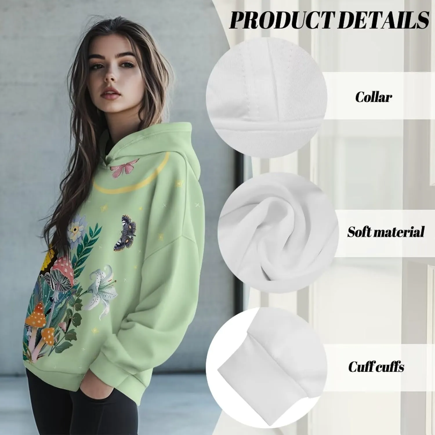 Women's Loose Hoodie Long Sleeve Hooded Sweatshirts Drop Shoulder Pullovers Casual Fall Winter Outfits, S-2XL