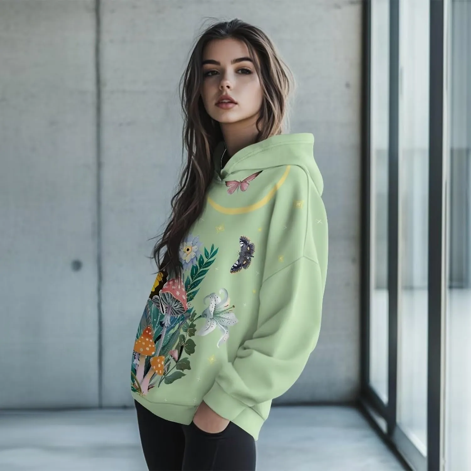 Women's Loose Hoodie Long Sleeve Hooded Sweatshirts Drop Shoulder Pullovers Casual Fall Winter Outfits, S-2XL