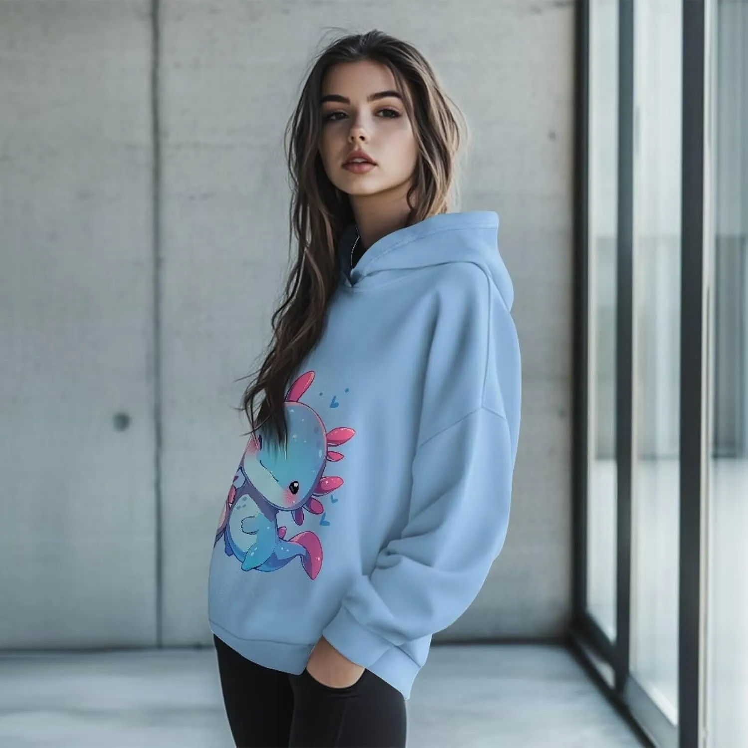 Women's Loose Hoodie Long Sleeve Hooded Sweatshirts Drop Shoulder Pullovers Casual Fall Winter Outfits, S-2XL