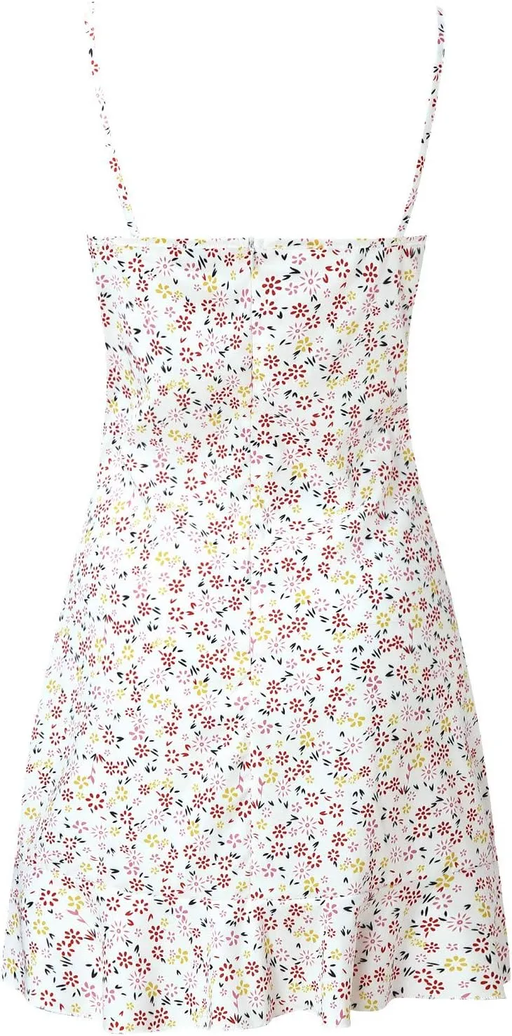 Womens Mini Floral Dresses Spaghetti Strap Bodycorn Ruffle Fashion Print Sundress 2024 Summer Lightweight Casual Dress