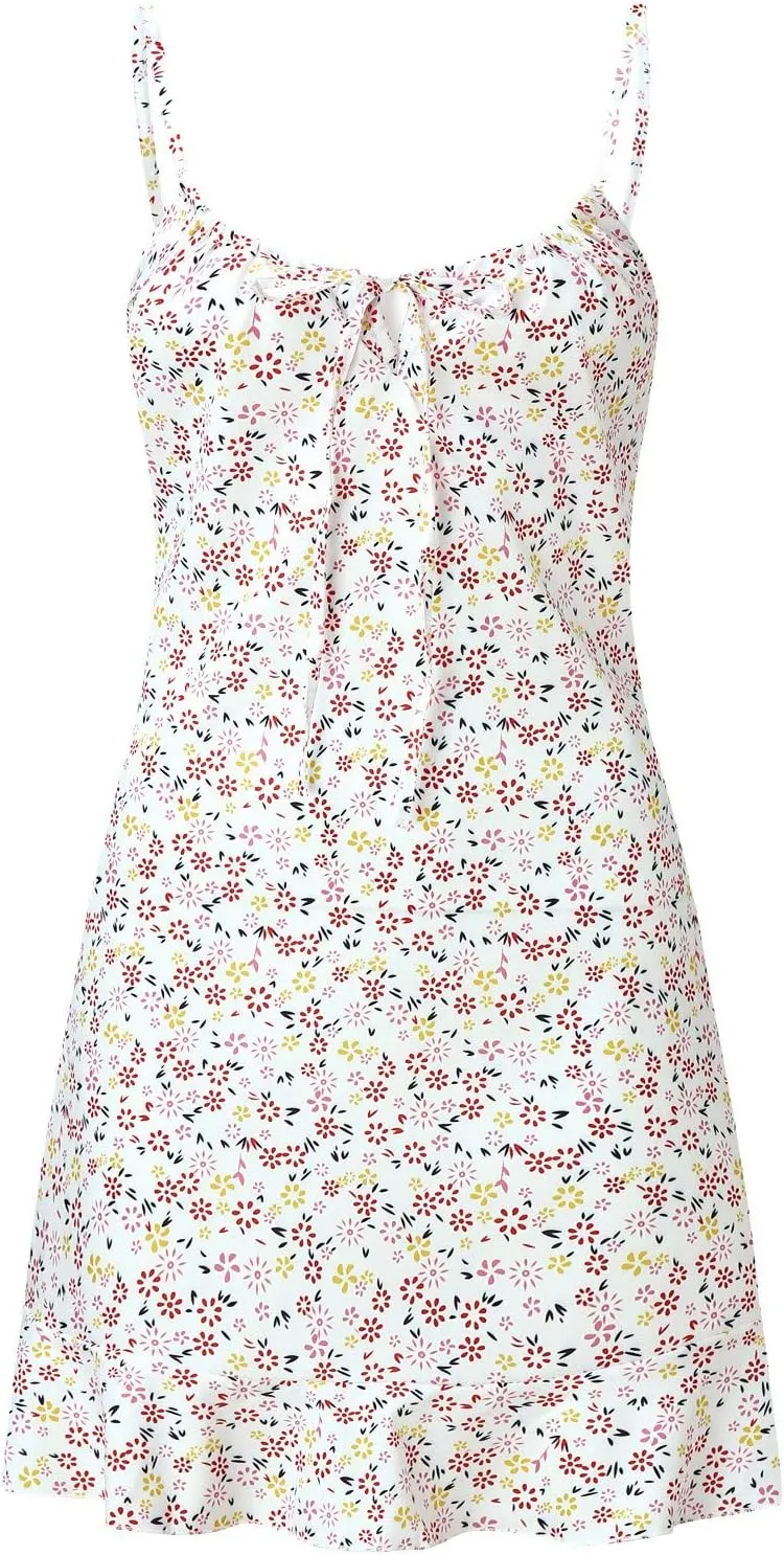 Womens Mini Floral Dresses Spaghetti Strap Bodycorn Ruffle Fashion Print Sundress 2024 Summer Lightweight Casual Dress