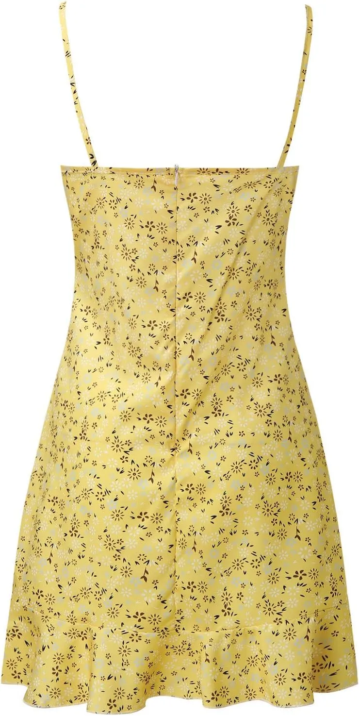 Womens Mini Floral Dresses Spaghetti Strap Bodycorn Ruffle Fashion Print Sundress 2024 Summer Lightweight Casual Dress